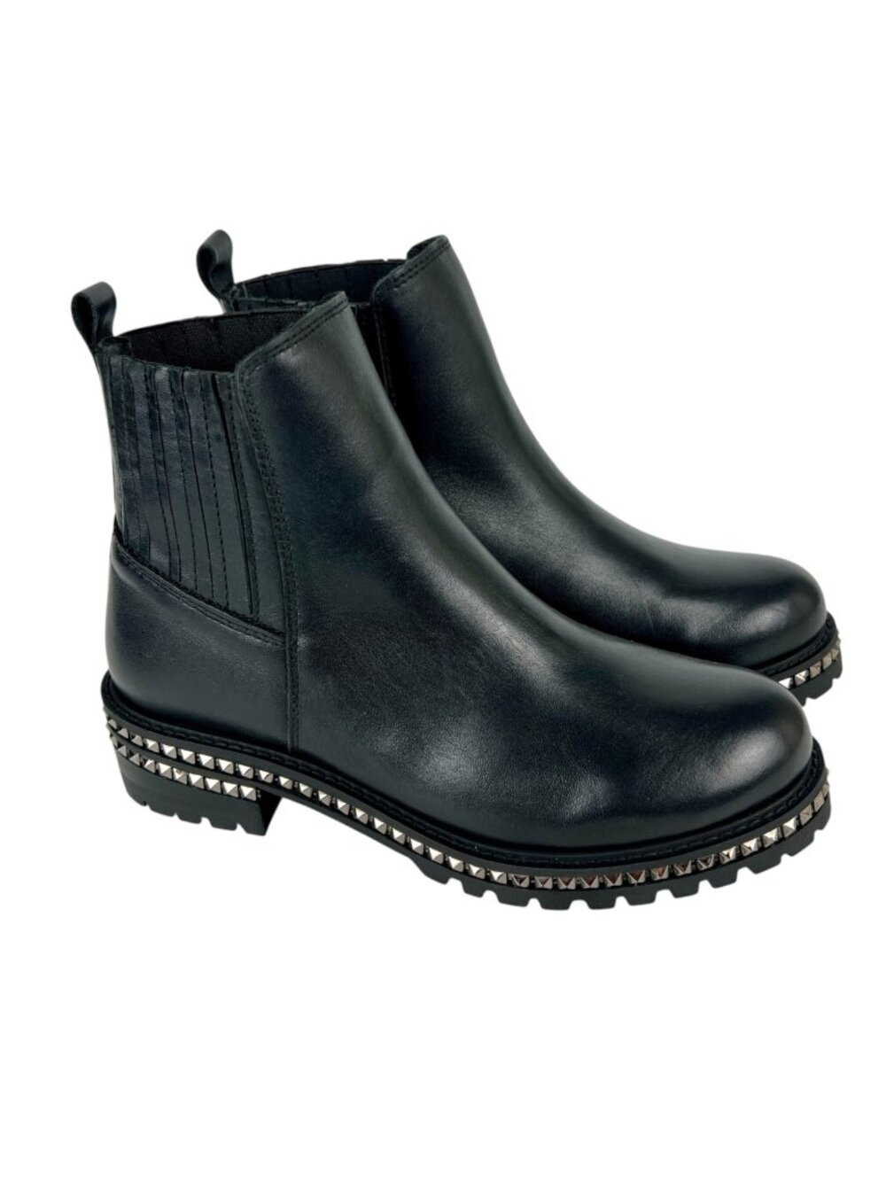 Steve Madden Womens Galena Black Leather Studded Ankle Boots Pull On size 8